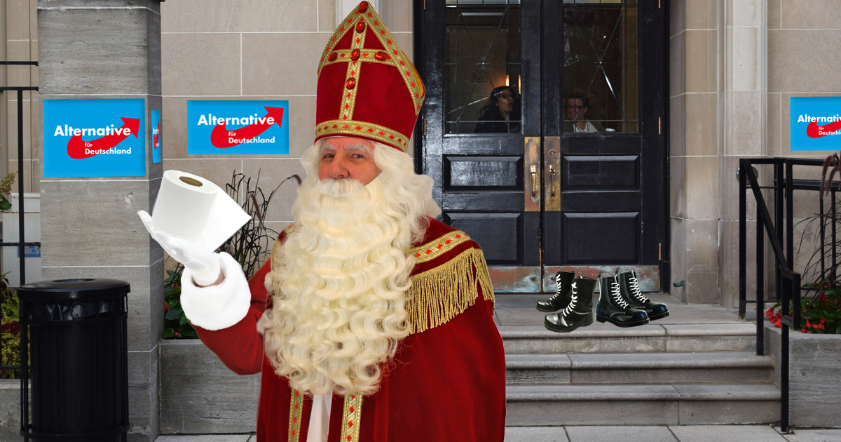 Nikolaus kackt in Nazi-Stiefel vor AfD-Zentrale